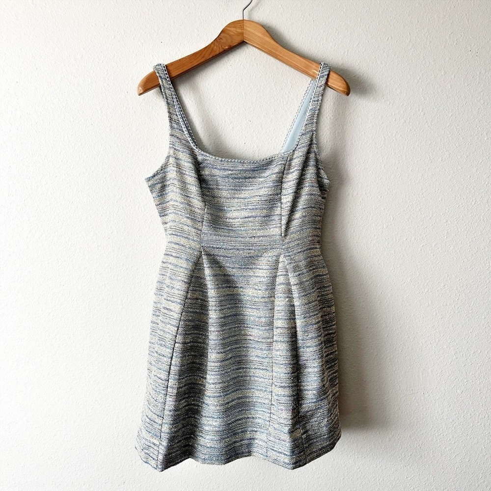 By‎ Anthropologie Silver Metallic Tweed Fit Flare Mini Dress women's size 12 NEW
